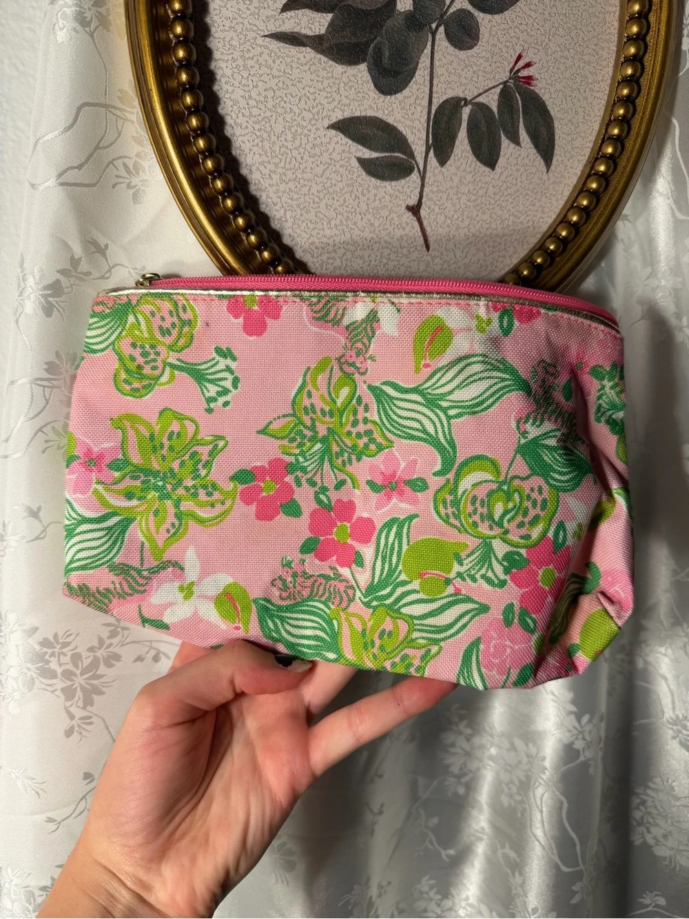 Lilly Pulitzer Pink Green Floral Cosmetic Bag